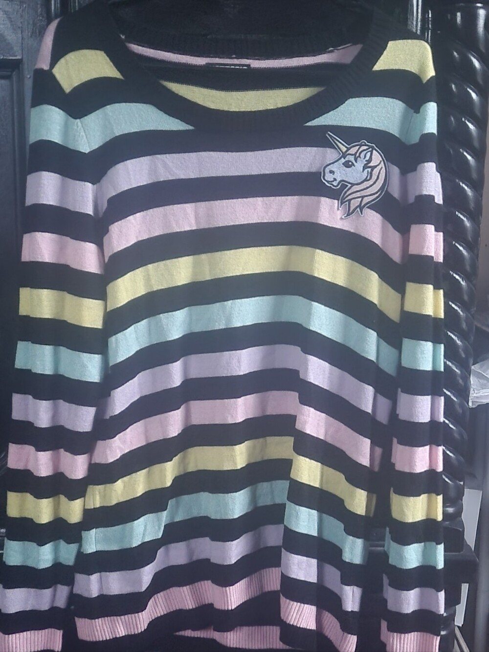 Striped Pastel Unicorn Patch Long Sleeve